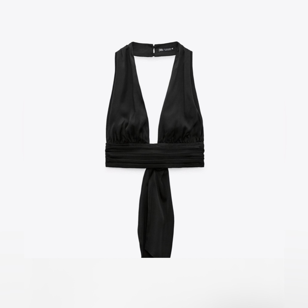 Zara Satin Black Halter Top Sz S NWT
